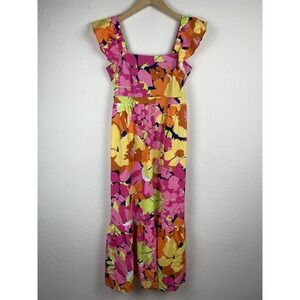 London Times Size 4 Maxi Dress Colorful Floral Empire Waist Linen Blend Beach